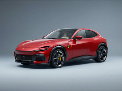 Rotes Ferrari Purosangue-Modellauto von Vroomi mit schnittigem Design und gelben Bremssätteln