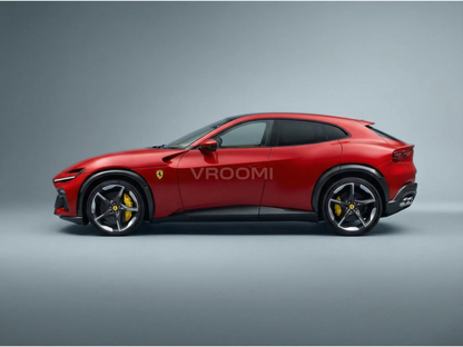 Rotes Ferrari-Modellauto mit gelben Bremsen, präsentiert von Vroomi für Sammler