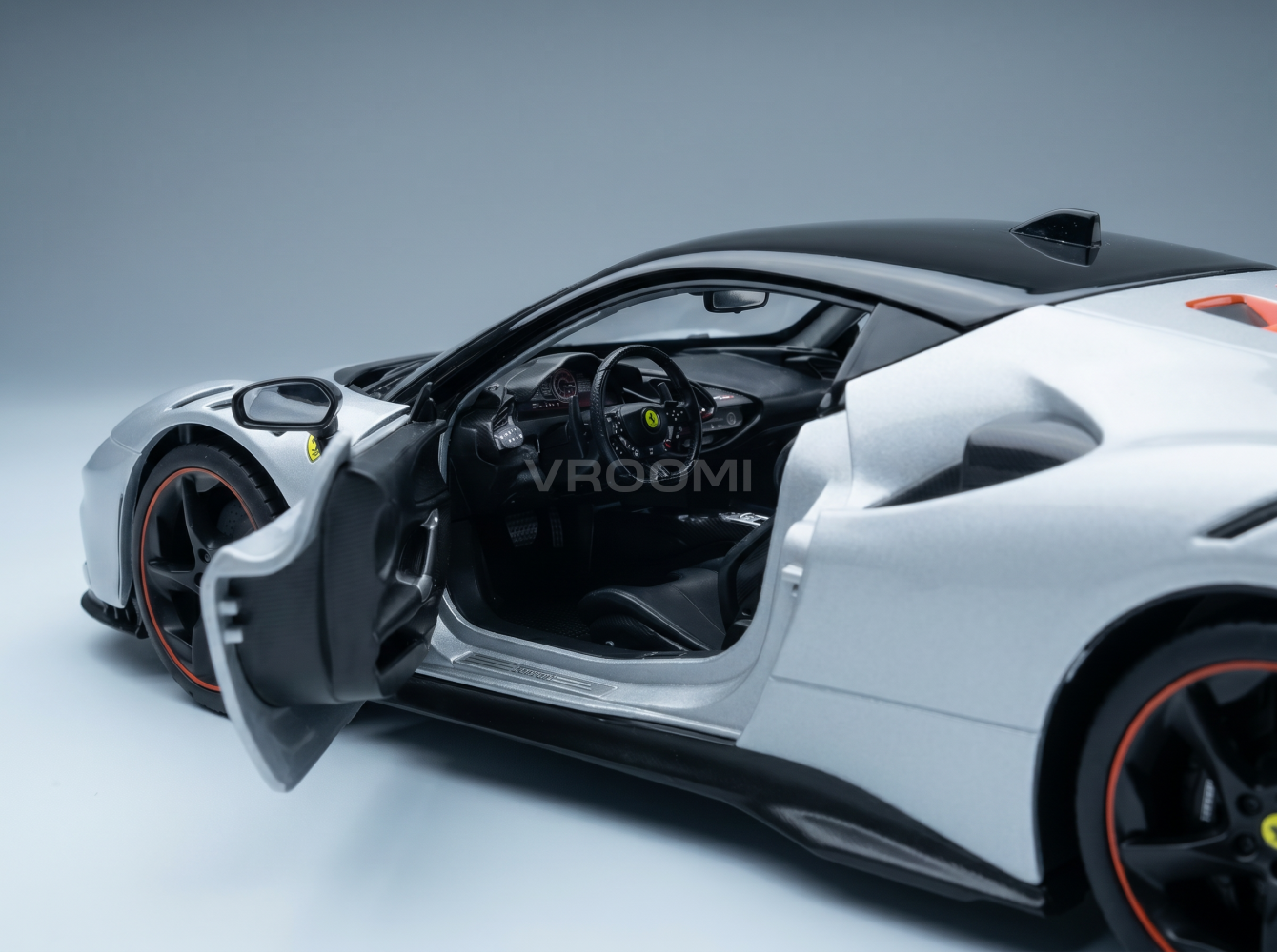 FERRARI | SF90XX STRADALE 2024 | BIANCO ARTICO - MET ORANGE BLACK Scale model car on Vroomi