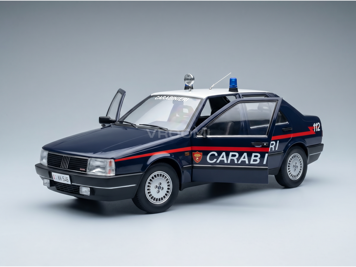 Carabinieri scale model car with open doors, blue lights, and Vroomi branding for collectors.