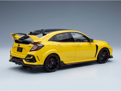 Vroomi yellow Honda Civic Type R scale model car with black accents and rear wing