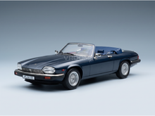 Blue Jaguar XK100 scale model car by Vroomi, classic convertible with detailed grille and alloy wheels