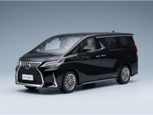 Black Lexus LM 300h scale model car from Vroomi, featuring detailed grille, alloy wheels, and sleek design.