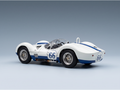MASERATI - TIPO 61 2.9L S4 SPIDER BIRDCAGE N 66 WINNER CASTLE ROCK COLORADO SCCA 1960 JIM HALL - WHITE BLUE - RACING