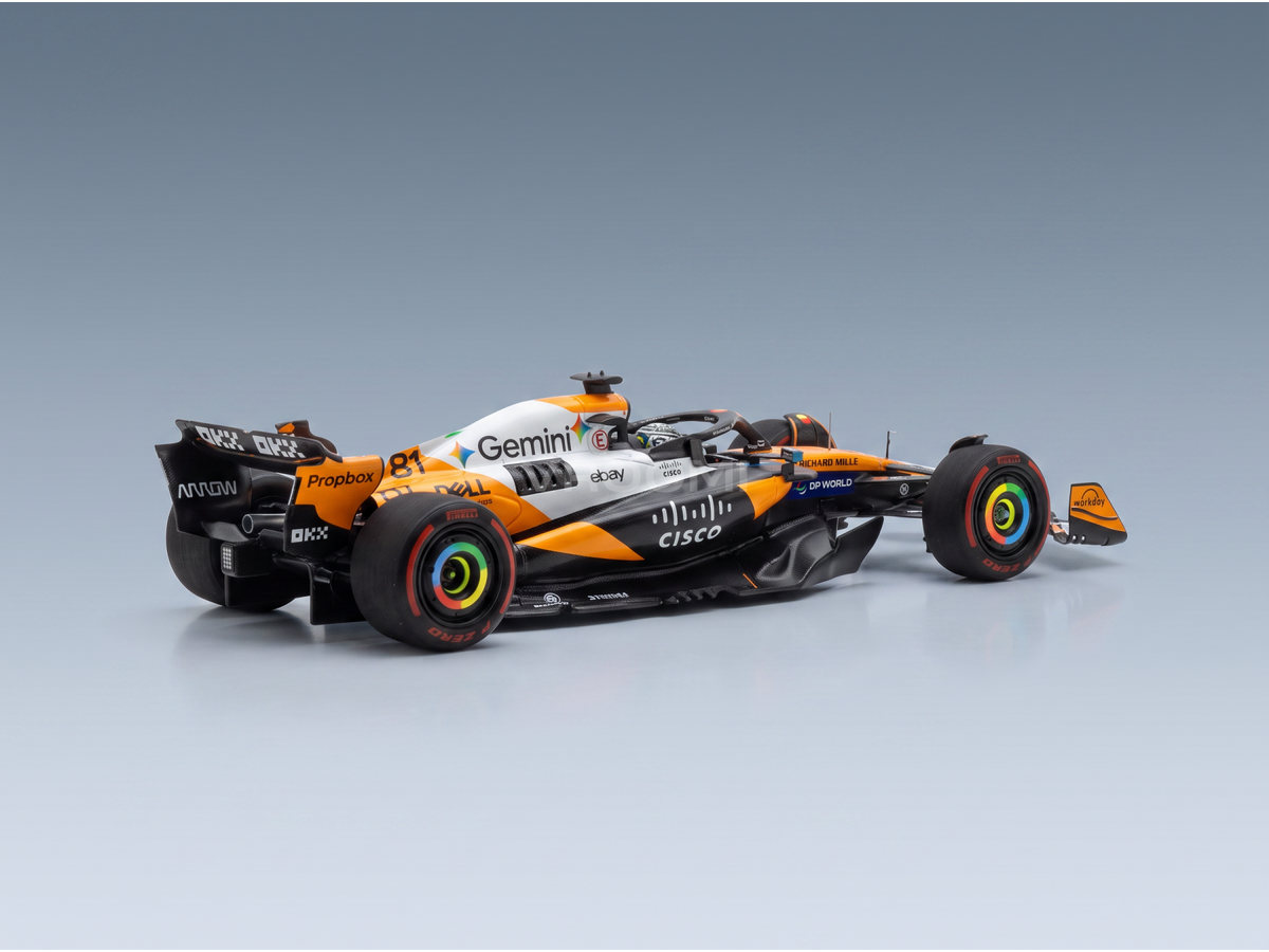 Voiture miniature McLaren F1 MCL39 orange chrome noir avec pneus arc-en-ciel, 5e GP des États-Unis 2025, Oscar Piastri