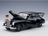 Black Mercedes-Benz 300D scale model car with open doors and hood, German flag, from Vroomi