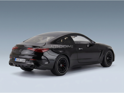 Black Mercedes-Benz CLE 53 AMG scale model car from Vroomi, showcasing sleek design and detailed wheels.