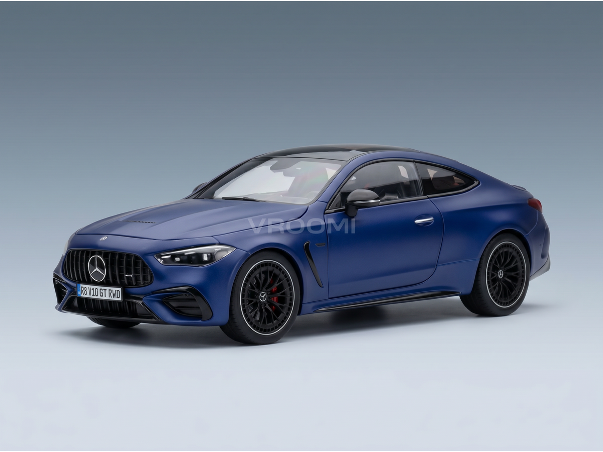 Blue Mercedes-Benz scale model car from Vroomi, featuring sleek design and black rims