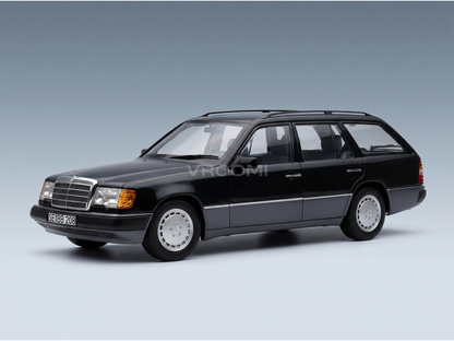 Black Mercedes-Benz E-Class Wagon scale model car from Vroomi, detailed die-cast replica with chrome wheels.