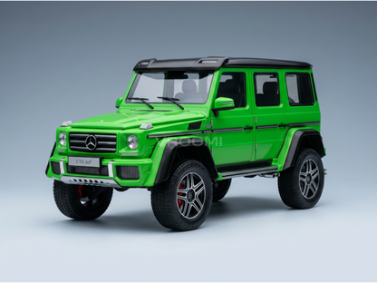 Vroomi scale model car: vibrant green Mercedes G 500 4x4² with detailed wheels and carbon roof