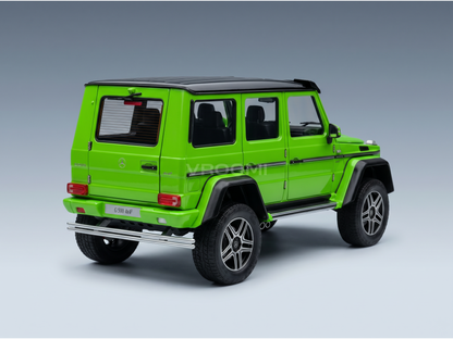 Vroomi scale model car: vibrant green Mercedes G500 4x4² with black roof and detailed wheels