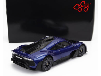 Blue AMG One scale model car by NZG, displayed with Vroomi branding, showcasing detailed die-cast design.