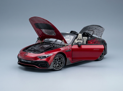 MERCEDES BENZ - CLASSE SL AMG 4.0L V8 BITURBO 585 cv PureSpeed n 10 SPIDER DESCAPOTÁVEL 2025 - VERMELHO E PRETO - Modelo de carro em escala no Vroomi