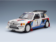 Peugeot 205 T16 Rallye scale model car with Shell, Michelin livery — Vroomi collector's edition
