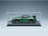 Voiture miniature Porsche 911 GT3 RS verte sous vitrine par Vroomi, avec roues détaillées et aileron arrière.