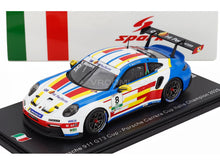 Porsche 911 GT3 Cup scale model car, Italy Champion 2025, displayed with Vroomi branding and Italian flag accents.