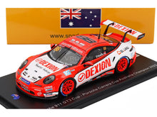 Red and white Porsche 911 GT3 Cup scale model car, Dexion livery, Australia Champion 2025, displayed at Vroomi