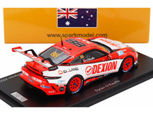 Dylan O'Keeffe 1/18 scale model car by Vroomi, red and white Porsche race car with Dexion livery