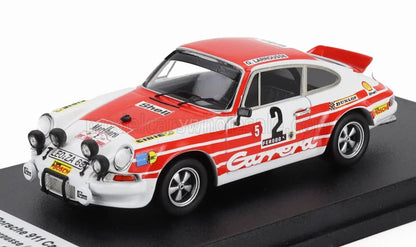 PORSCHE - 911 CARRERA RS COUPÉ (version de nuit) N° 2 RALLYE TOUR DE CORSE 1972 GÉRARD LARROUSSE - CHRISTIAN DELFERIER - BLANC ET ROUGE Boutique de modèles réduits Vroomi