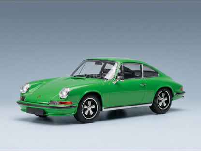 Vroomi green Porsche 911 scale model car with classic design and chrome details