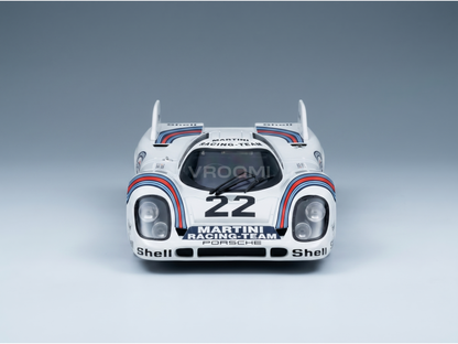 Martini Racing Team Porsche 22 scale model car from Vroomi, featuring iconic livery and Shell branding