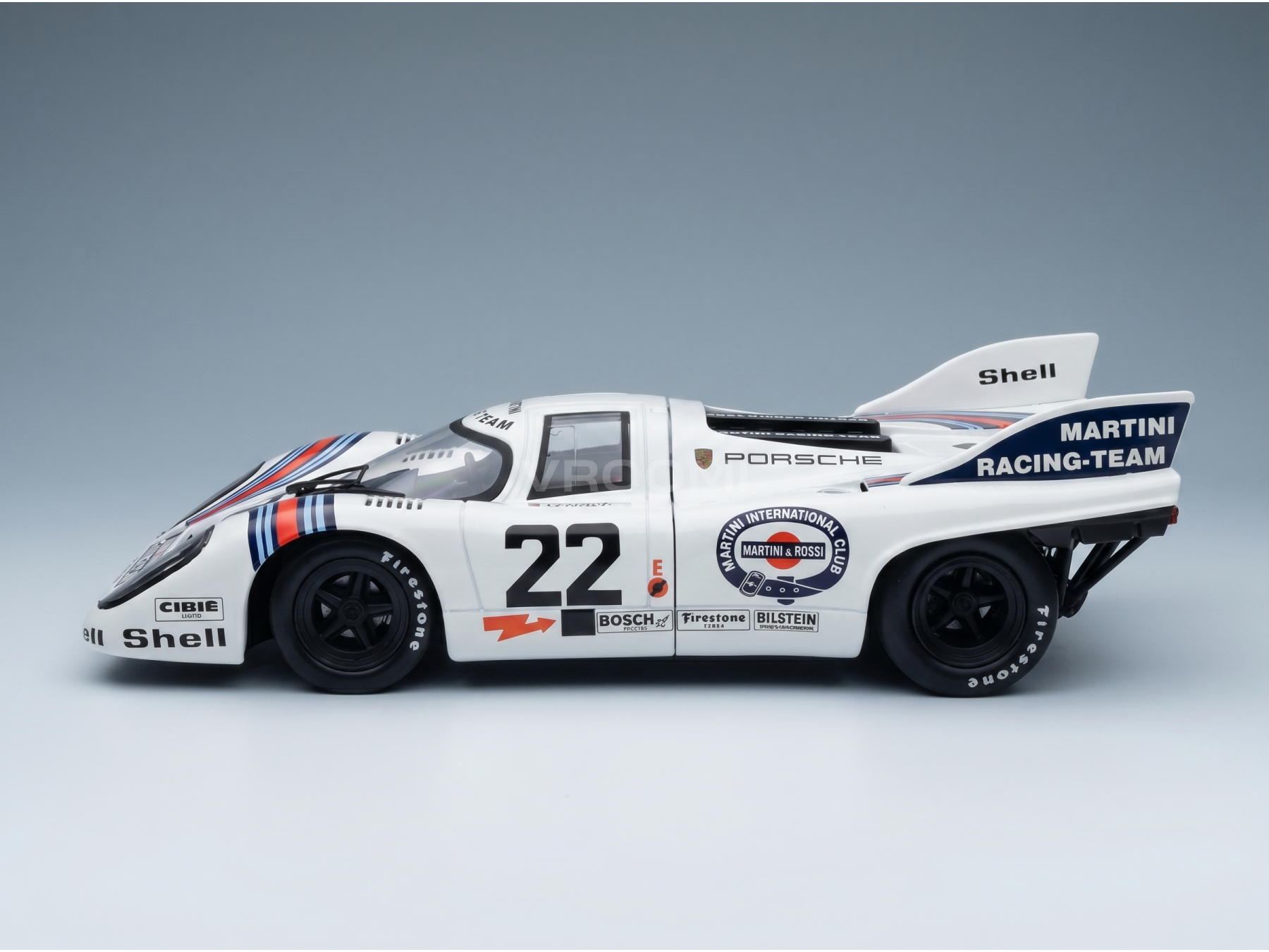 Porsche 917K Martini Racing Team scale model car, number 22, at Vroomi