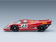 Red Porsche 23 scale model car with Shell, Goodyear, Bosch decals — Vroomi collector replica
