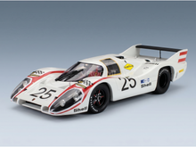 White Porsche 917K scale model car with Shell and Goodyear decals, number 25, from Vroomi