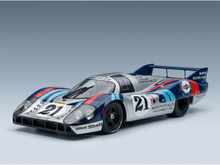 Porsche 917K Martini Racing Team scale model car, detailed die-cast replica with iconic livery, available at Vroomi