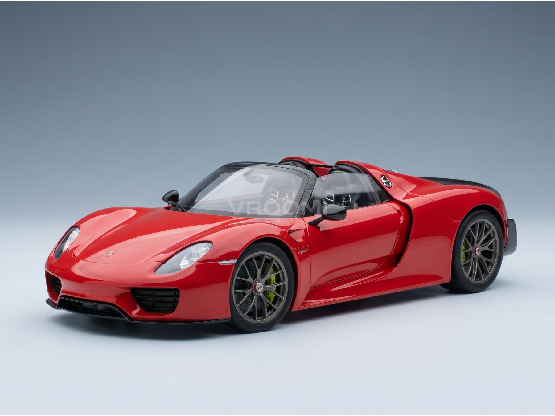 Red Porsche 918 Spyder scale model car, detailed die-cast replica, Vroomi collection