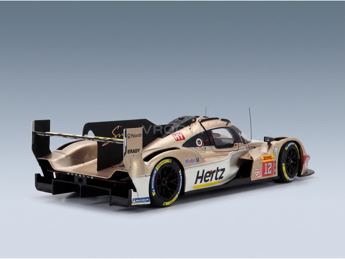 Porsche 963 LMDh #12 Hertz scale model car, detailed die-cast replica from Vroomi