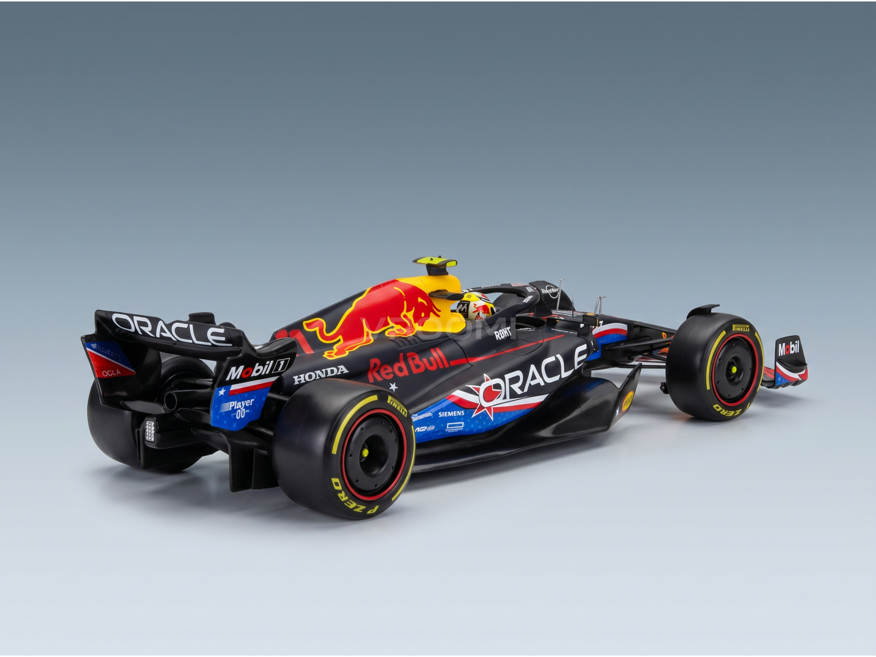 Maquette de voiture Red Bull de la marque Vroomi, avec un logo très détaillé et un design épuré.