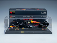 Oracle Red Bull Racing RB20 scale model car in clear display case, 1/24 by Burago, available at Vroomi