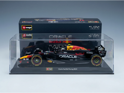 Oracle Red Bull RB20-schaalmodel in doorzichtige vitrine, schaal 1/24 van Burago, verkrijgbaar bij Vroomi