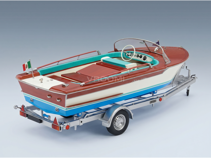 Scale model car boat replica with Italian flag, showcased by Vroomi for collectors