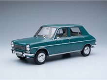 Blauwgroen Renault 16-schaalmodel met chromen details, gepresenteerd door Vroomi voor verzamelaars