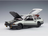 Voiture miniature blanche avec capot et portes ouverts, moteur détaillé, collection Vroomi