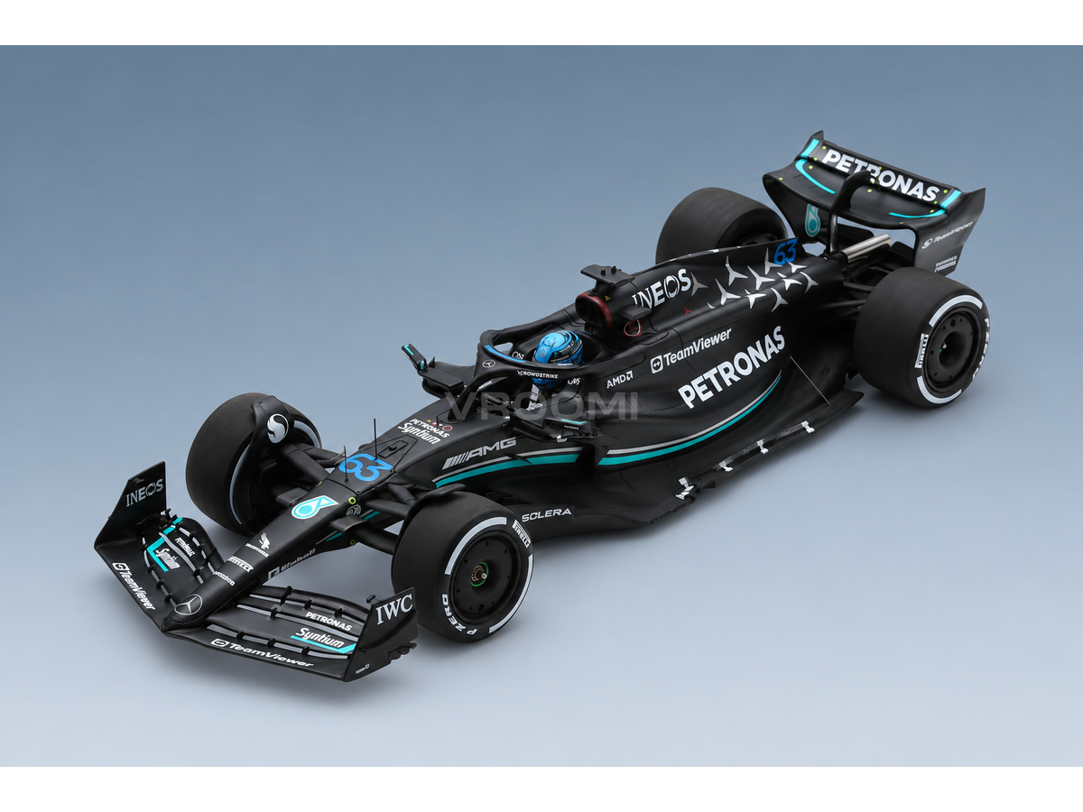 Mercedes F1 W14 Team Mercedes-AMG Petronas Formula One No. 63 George Russell Season 2023 Spark Model 1:18 scale model - front three-quarter view