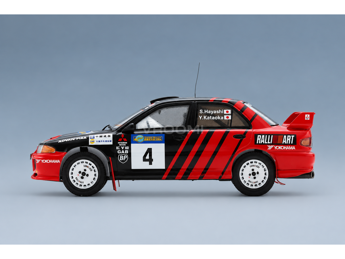 Mitsubishi Lancer Evolution III No. 4 Yoshihiro Kataoka Satoahi Hayashi Rally China 1997 Spark Model 1:43 scale model - side view