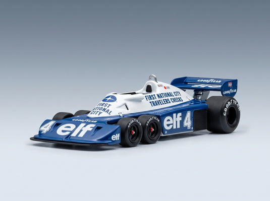 Tyrrell P34/2 Elf No. 4 Patrick Depailler 1977 Kyosho 1:64 scale model - front three-quarter view
