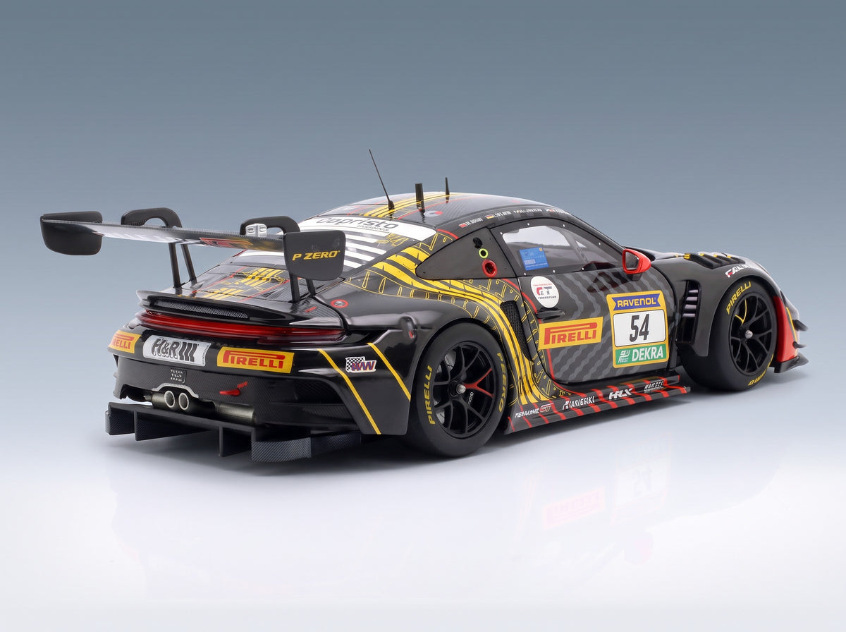 Porsche 911 992 GT3 R Dinamic GT SRL No. 54 3rd 24h Nürburgring 2025 Matteo Cairoli Bastian Buus Joel Sturm Loek Hartog Minichamps 1:18 scale model - rear three-quarter view