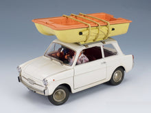 Autobianchi Bianchina 4 Posti Fantozzi Filini with Boat on Roof Film Fantozzi Subisce Ancora 1983 White CLC-Models 1:18 scale model - front three-quarter view