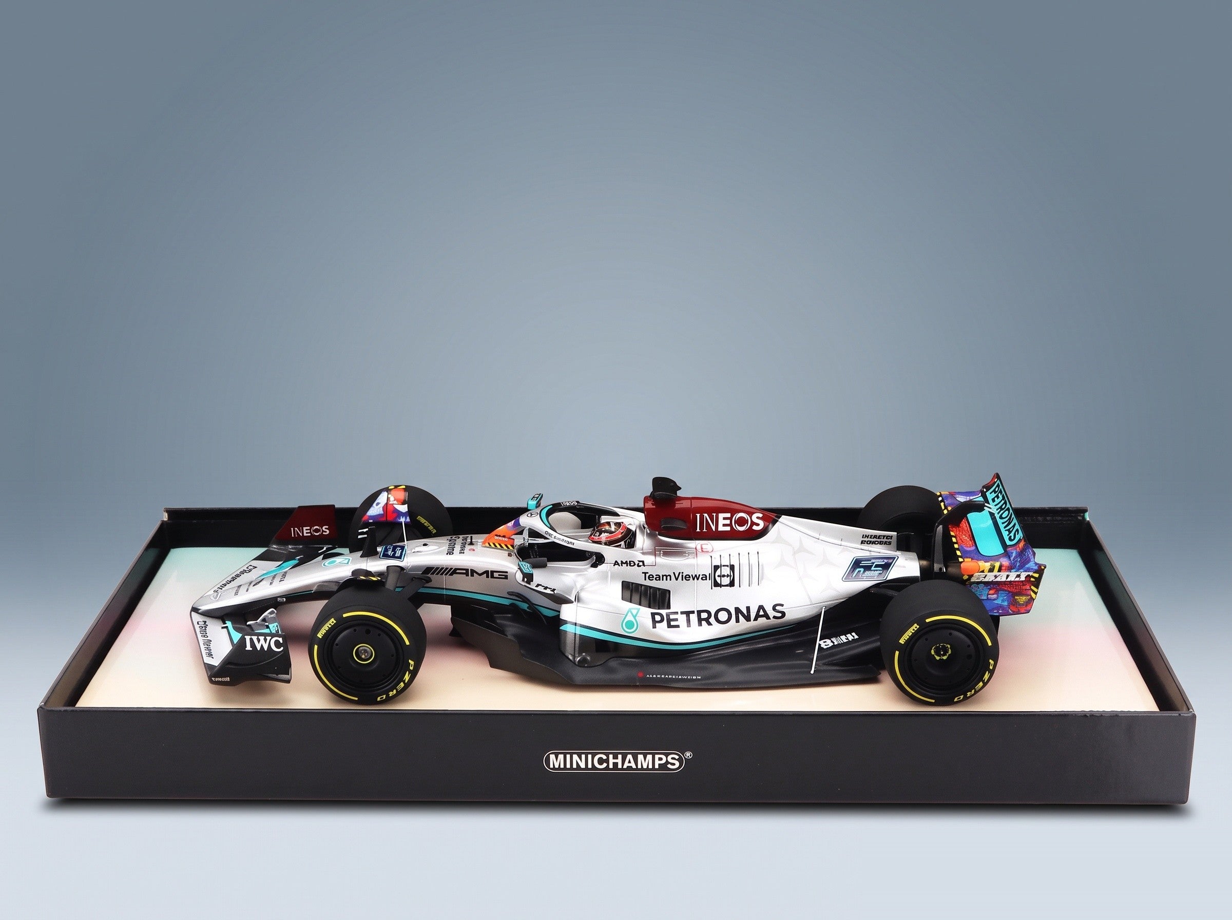 Mercedes F1 W13E Mercedes-AMG Petronas F1 No. 63 5th Miami GP George Russell 2022 Minichamps 1:18 scale model - original packaging