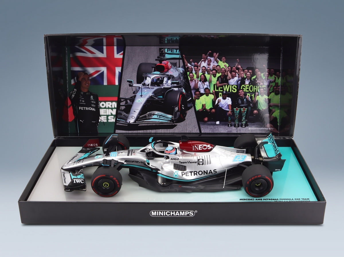 Mercedes F1 W13E Team Mercedes-AMG Petronas F1 No. 63 George Russell Winner Brazilian GP 2022 Minichamps 1:18 scale model - original packaging