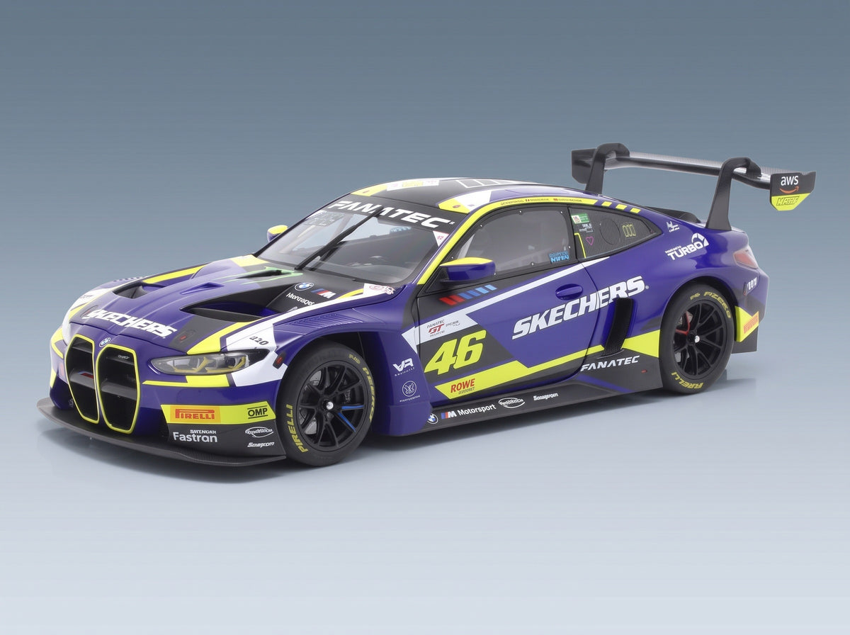 BMW M4 GT3 Team WRT No. 46 Valentino Rossi Maxime Martin Raffaele Marciello 4h Le Castellet 2024 Minichamps 1:18 scale model - front three-quarter view
