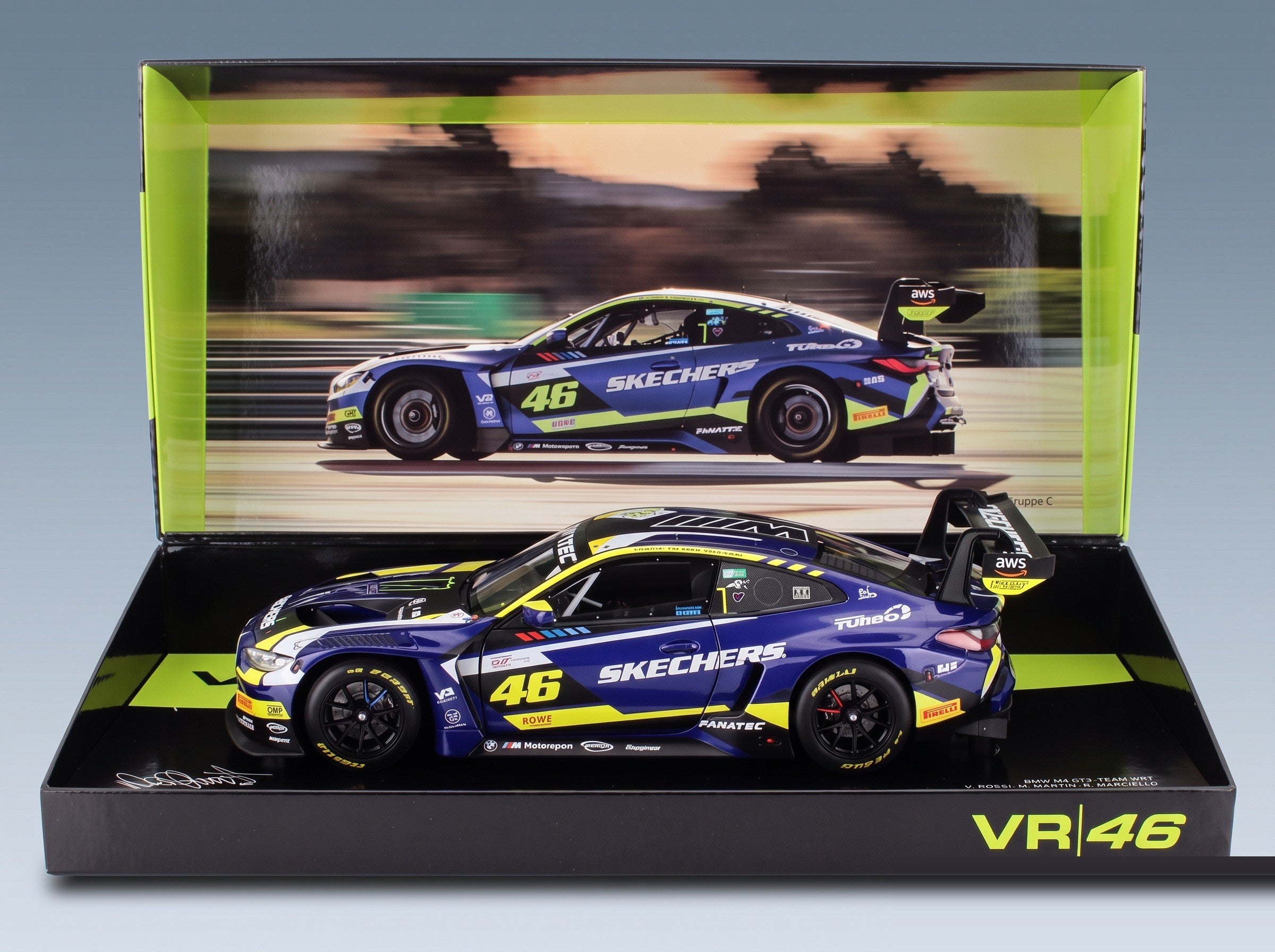 BMW M4 GT3 Team WRT No. 46 Valentino Rossi Maxime Martin Raffaele Marciello 4h Le Castellet 2024 Minichamps 1:18 scale model - original packaging