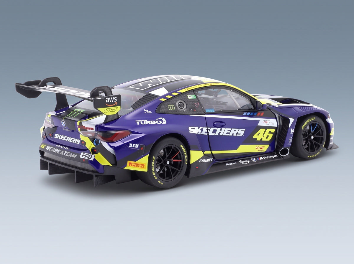 BMW M4 GT3 Team WRT No. 46 Valentino Rossi Maxime Martin Raffaele Marciello 4h Le Castellet 2024 Minichamps 1:18 scale model - rear three-quarter view