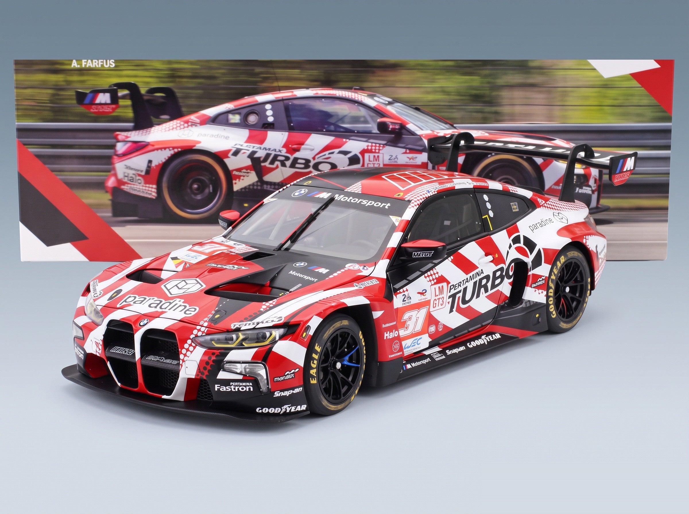 BMW M4 GT3 P58 Team WRT No. 31 Augusto Farfus Sean Gelael Darren Leung 2nd LMGT3 Class 24h Le Mans 2024 Minichamps 1:18 scale model - original packaging