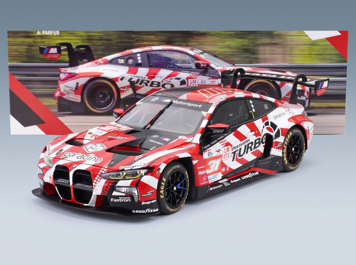 BMW M4 GT3 P58 Team WRT No. 31 Augusto Farfus Sean Gelael Darren Leung 2nd LMGT3 Class 24h Le Mans 2024 Minichamps 1:18 scale model - original packaging