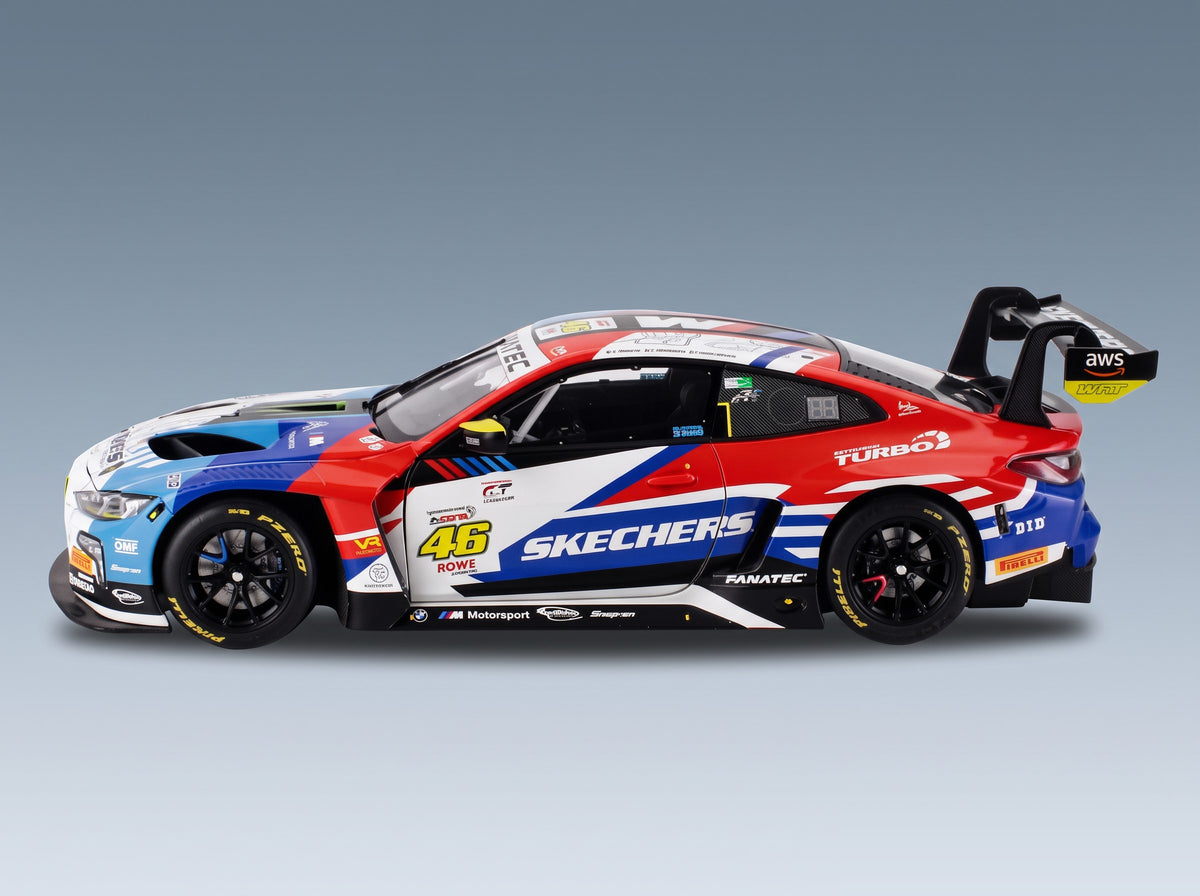 BMW M4 GT3 Team WRT No. 46 Valentino Rossi Maxime Martin Raffaele Marciello 24h Spa 2024 Minichamps 1:18 scale model - side view